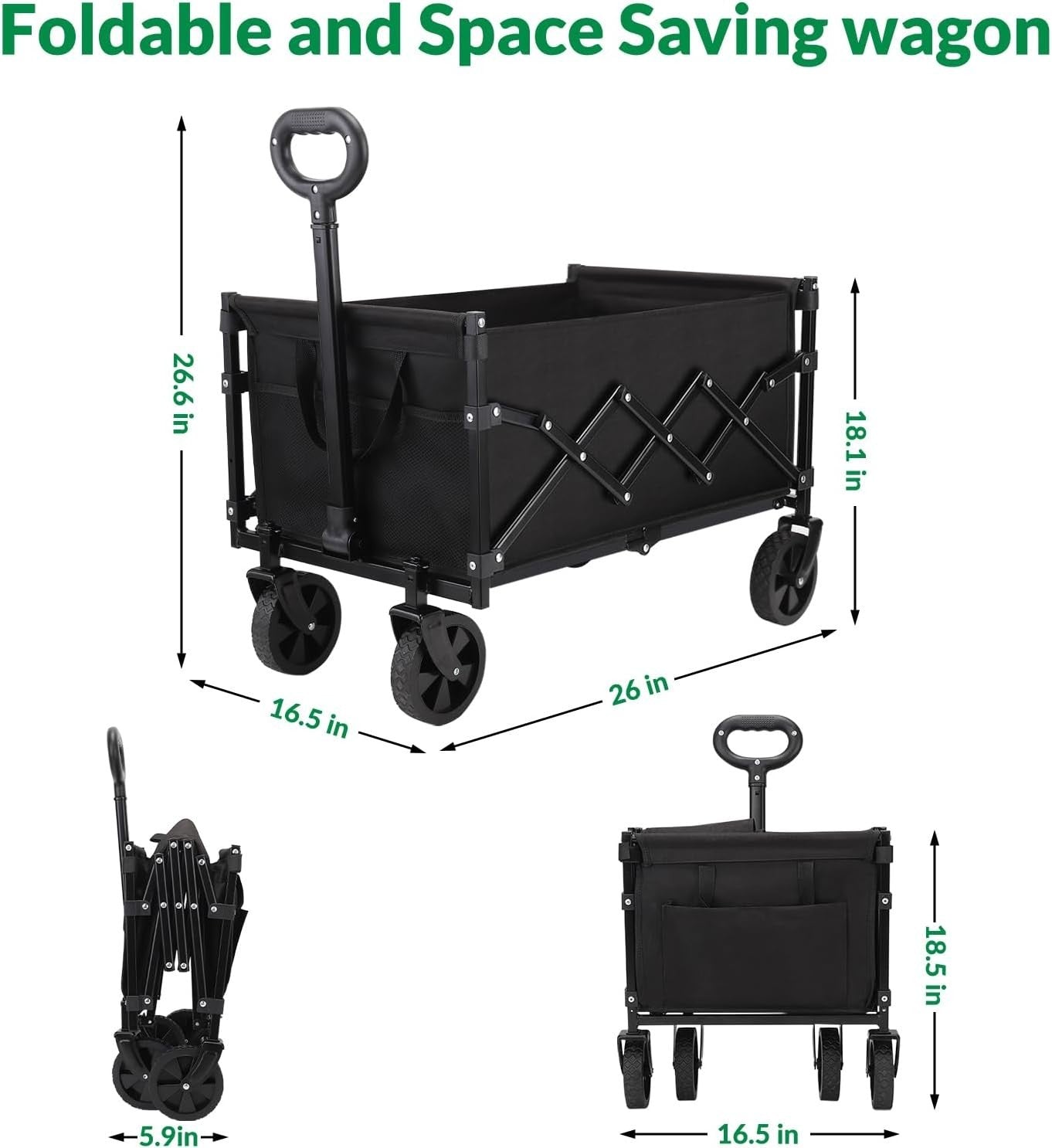 70L Folding Festival Trolley Heavy Duty Camping Garden Beach Wagon 220lbs Black
