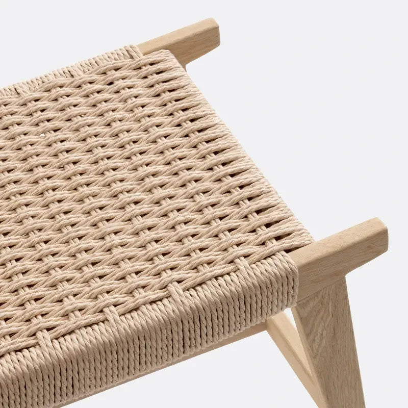 Oak Braided Stool | Handwoven Paper Cord Accent Seat for Table Height Use