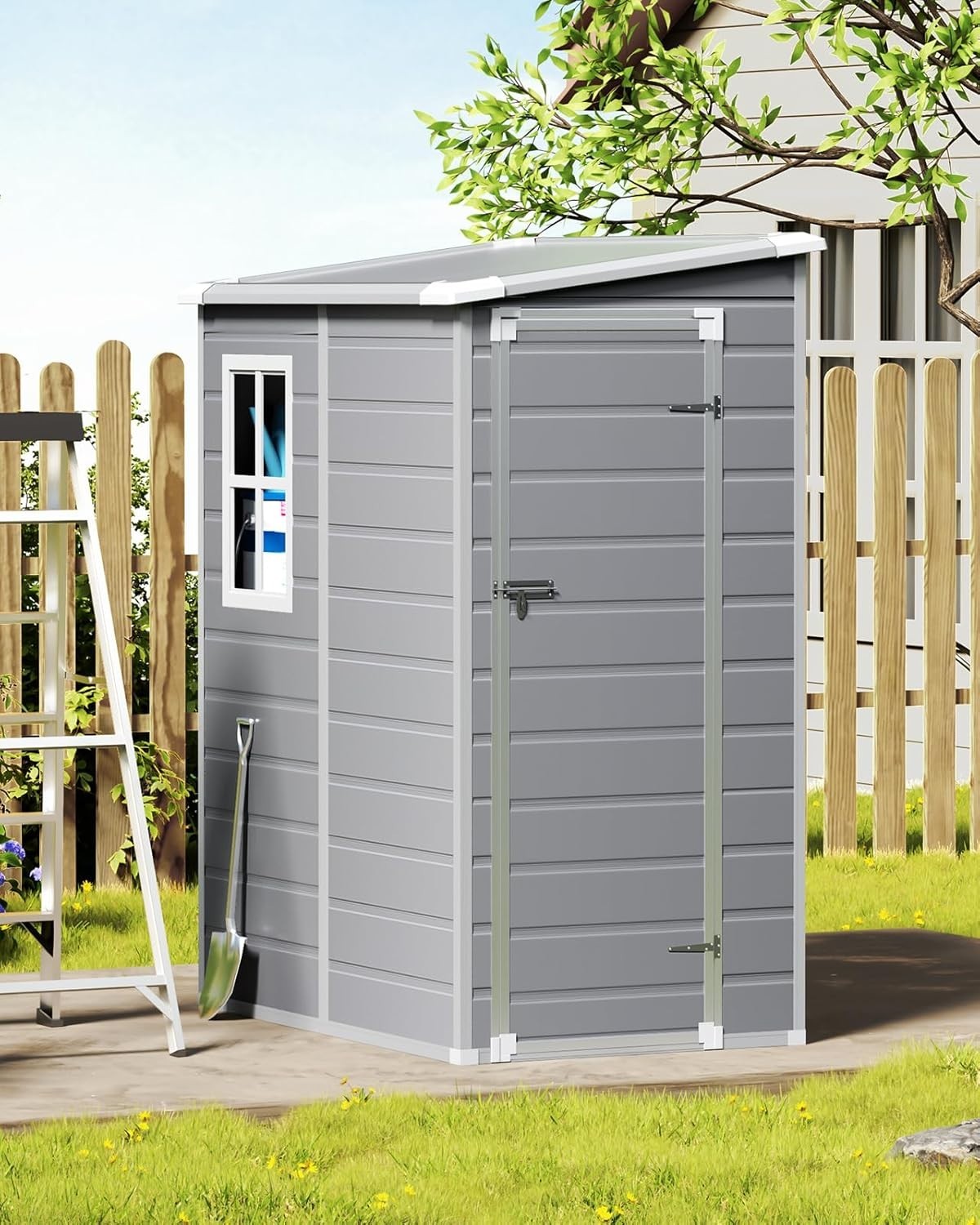 4.5x3.6FT Lockable Plastic Garden Shed with Floor Waterproof Outdoor Storage
