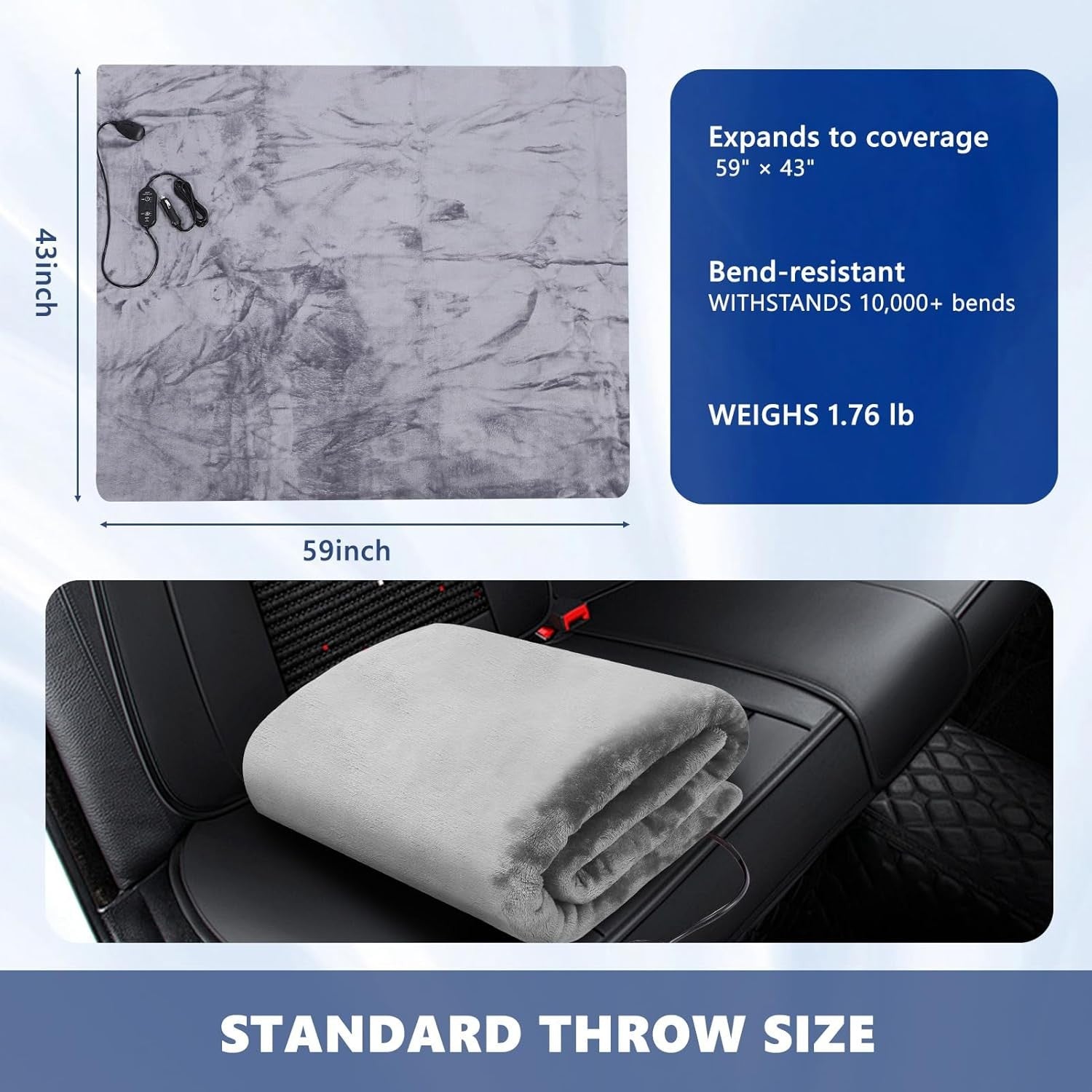 Electric Car Heated Blanket 12V 24V Travel Throw Timer Washable