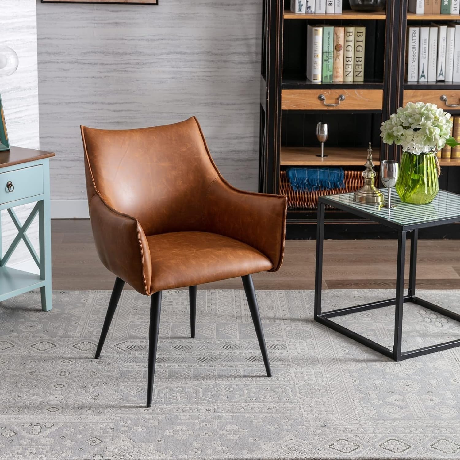 Set of 2 PU Leather Armchairs Retro Dining Lounge Tub Chairs Metal Legs