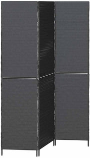 Black Poly Rattan Room Divider 5-Panel Folding Privacy Screen 146x180cm Indoor O