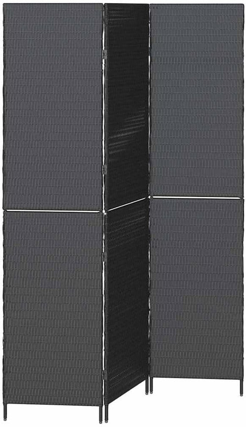 Black Poly Rattan Room Divider 5-Panel Folding Privacy Screen 146x180cm Indoor O