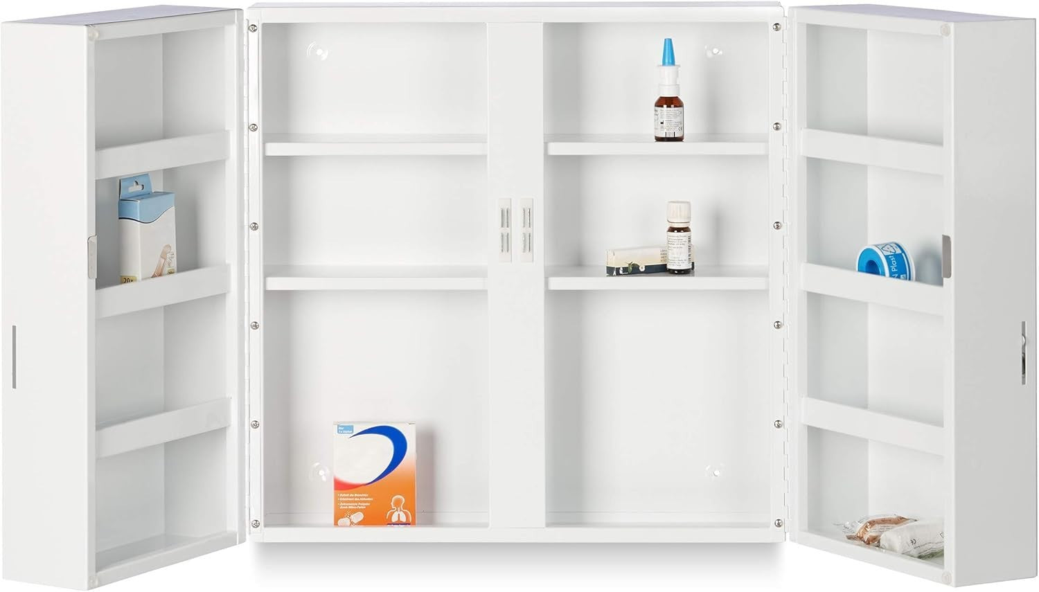 Lockable XXL Medicine Cabinet with 11 Compartments & Magnetic Door