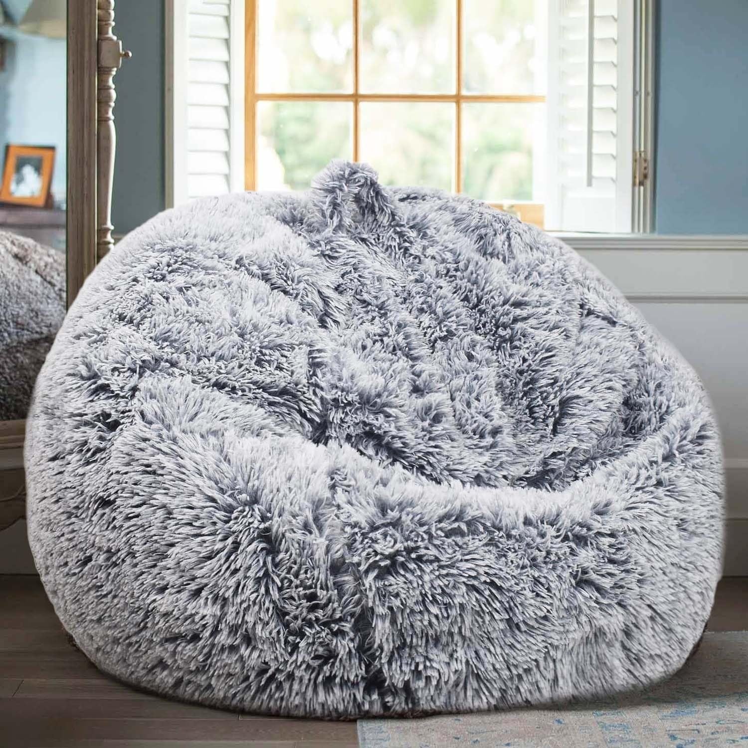 Ultra Soft Faux Fur Bean Bag Chair Cover Storage for Kids Teens Plush Toys