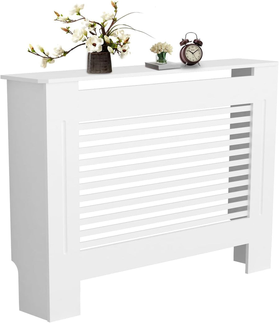 Tall White Radiator Cover Cabinet 92cm High MDF Modern Horizontal Heater Cover