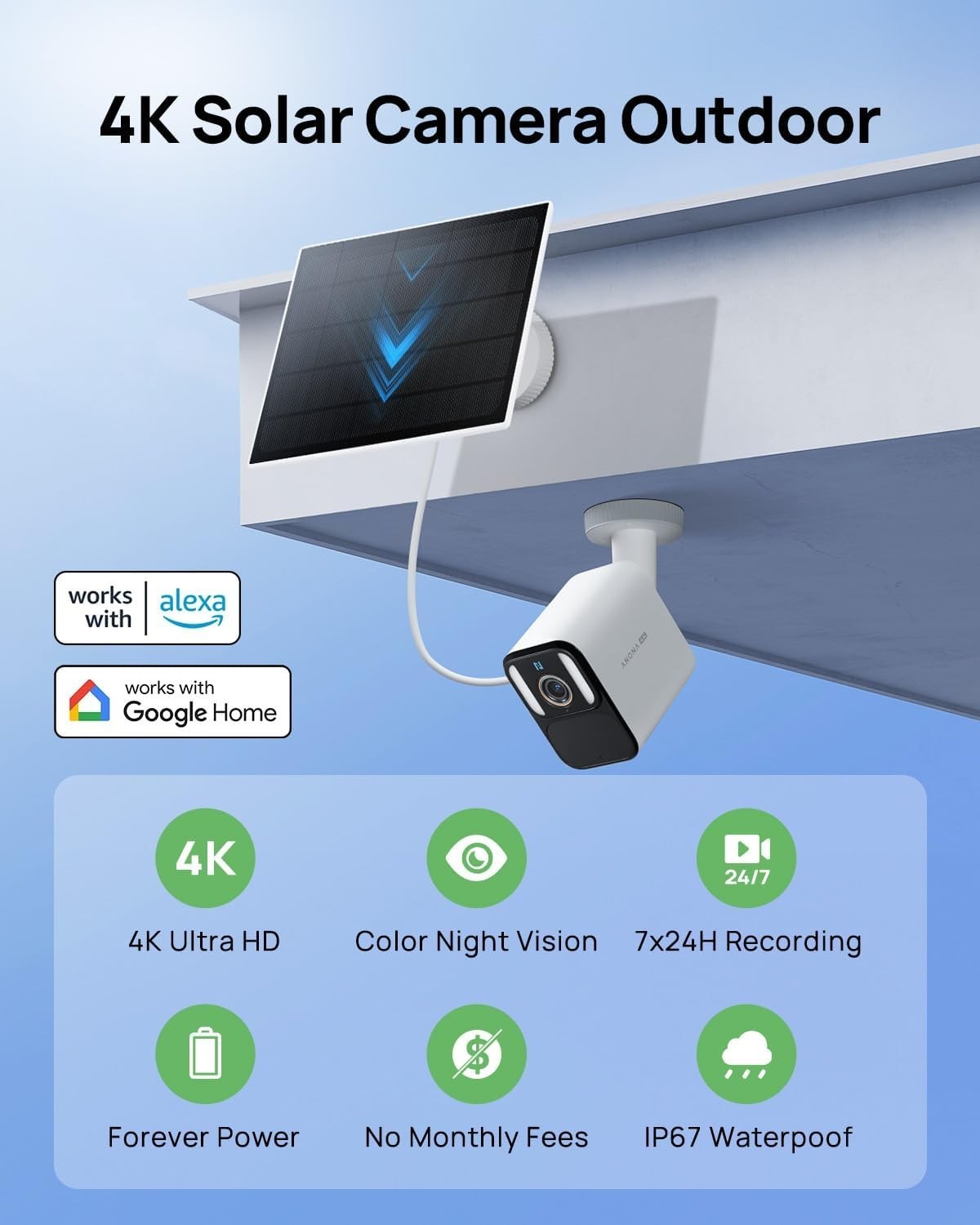 4 Pack 4K Solar Security Cameras 8MP Color Night Vision No Fees