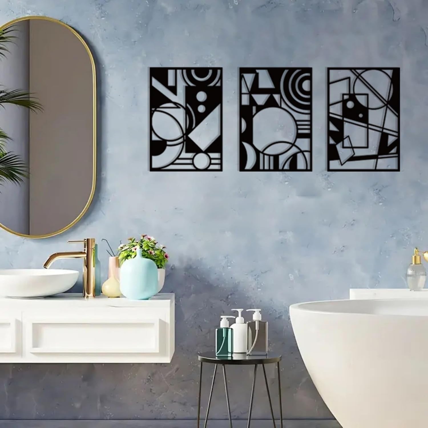 Large Abstract Metal Wall Art Set Modern Geometric Hanging Decor Black