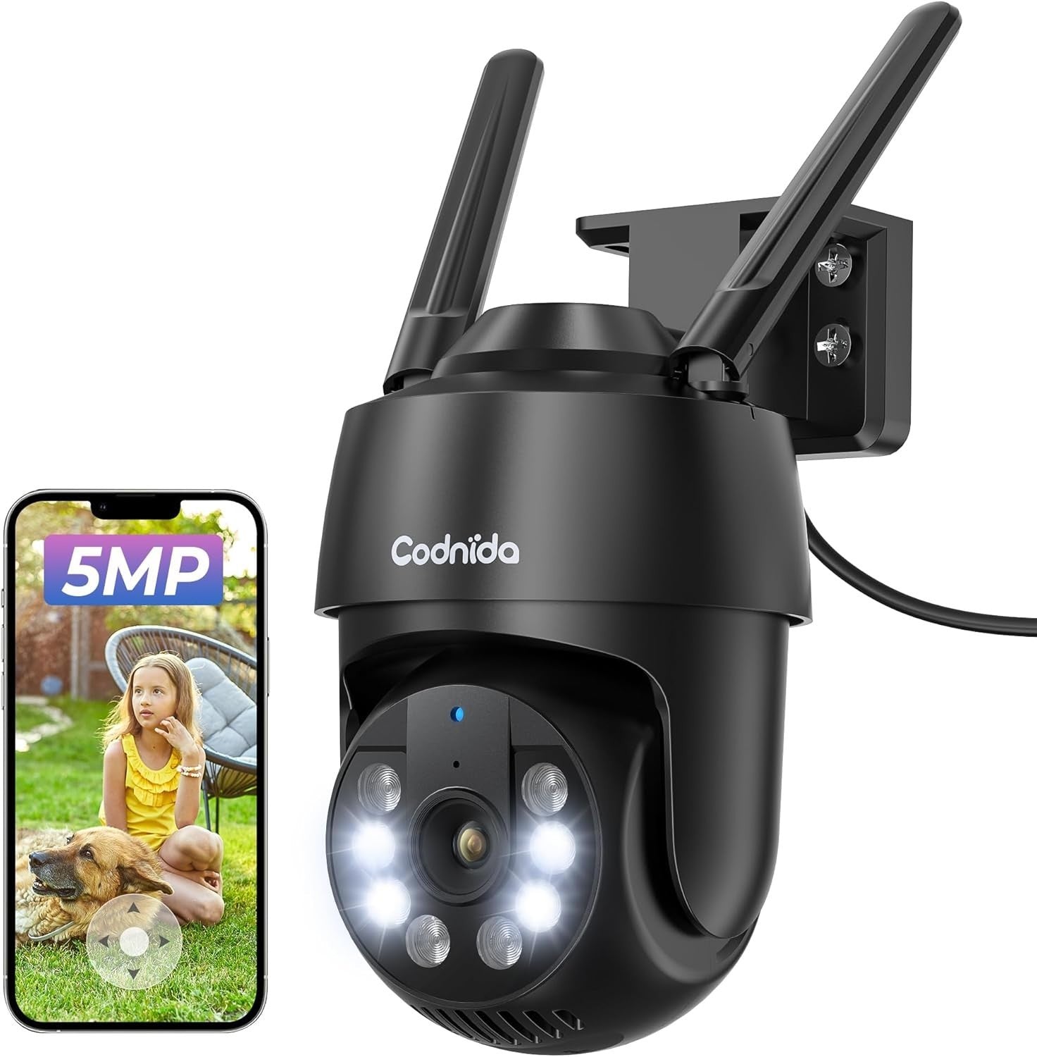 5MP WiFi Security Camera Outdoor 360° PTZ Auto Tracking Color Vision
