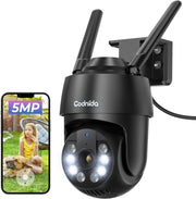 5MP WiFi Security Camera Outdoor 360° PTZ Auto Tracking Color Vision