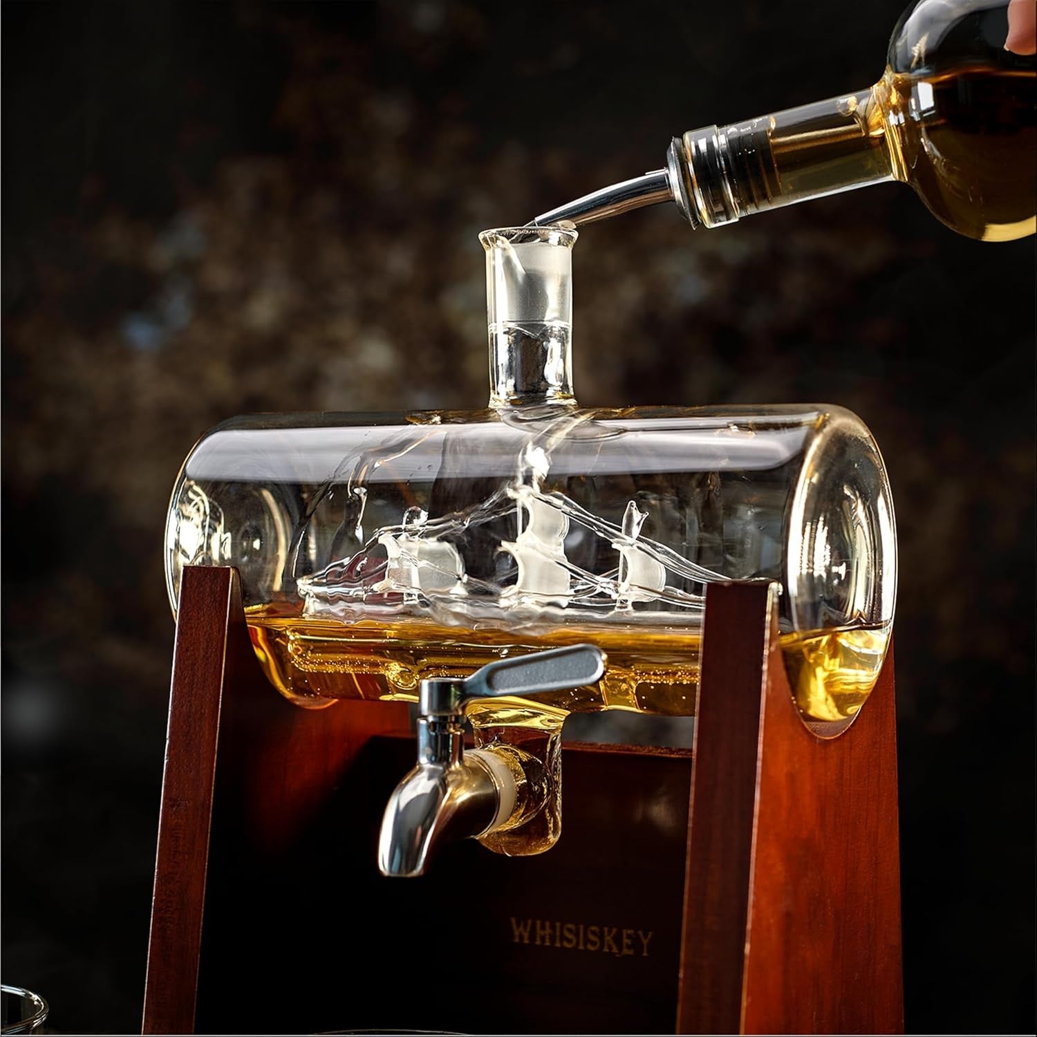 1100ml Ship Whiskey Decanter Set with Glasses & Stones | Luxury Men’s Gift