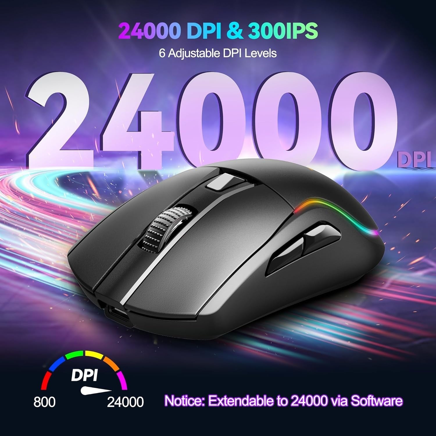 Tri-Mode Wireless Gaming Mouse 24000 DPI RGB 1000Hz