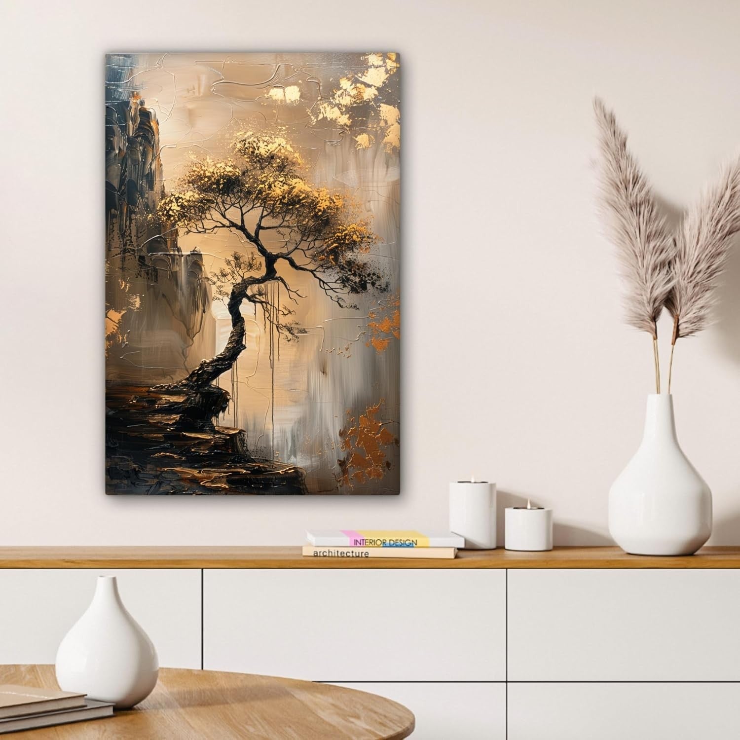 Gold Tree Canvas Wall Art 40x60cm Modern Framed Living Room Decor