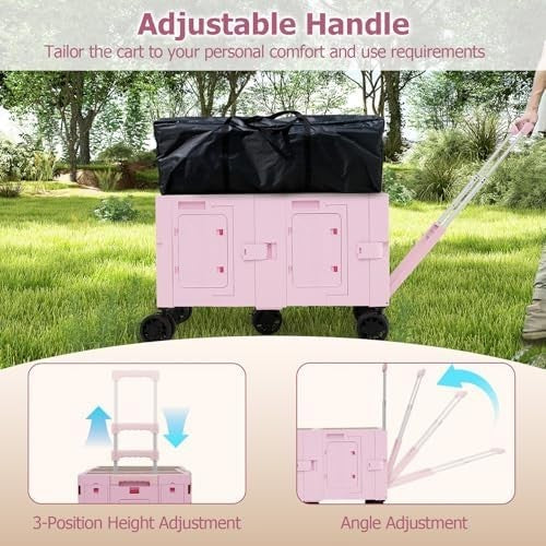 150L Folding Shopping Trolley Wagon Cart 5 Wheels Telescoping Handle Pink