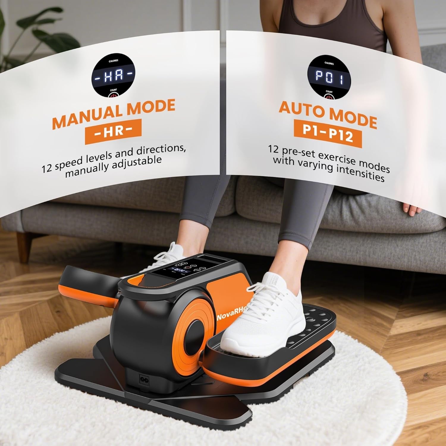 Electric Under Desk Elliptical Pedal Exerciser Quiet Remote 12 Speed Trainer