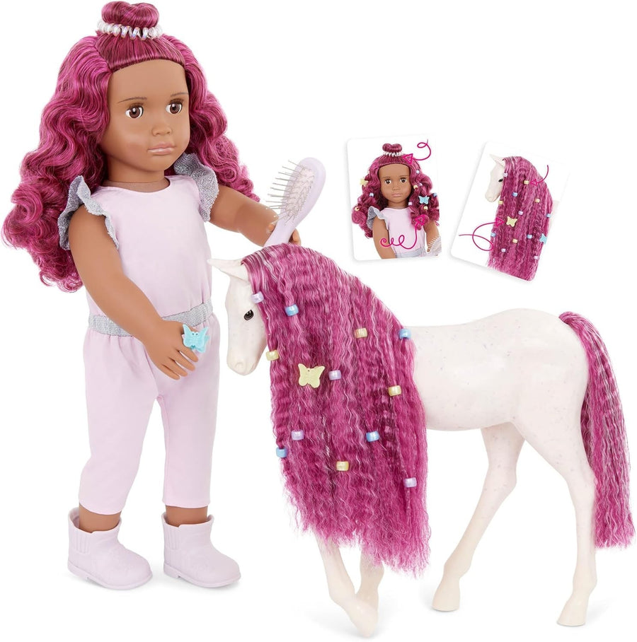 18-Inch Doll & Foal Set Fuchsia Hair Grooming Accessories Soft Body