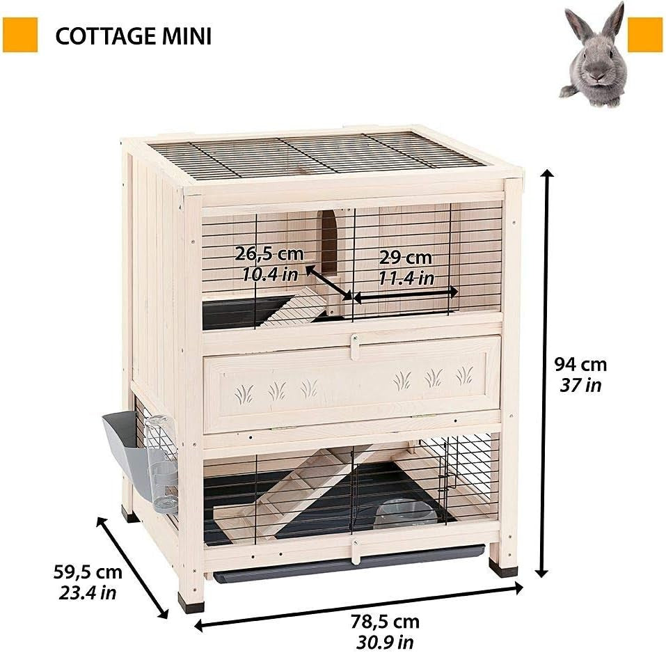Compact Double Tier Rabbit Hutch Indoor Outdoor Cage Easy Clean Mini