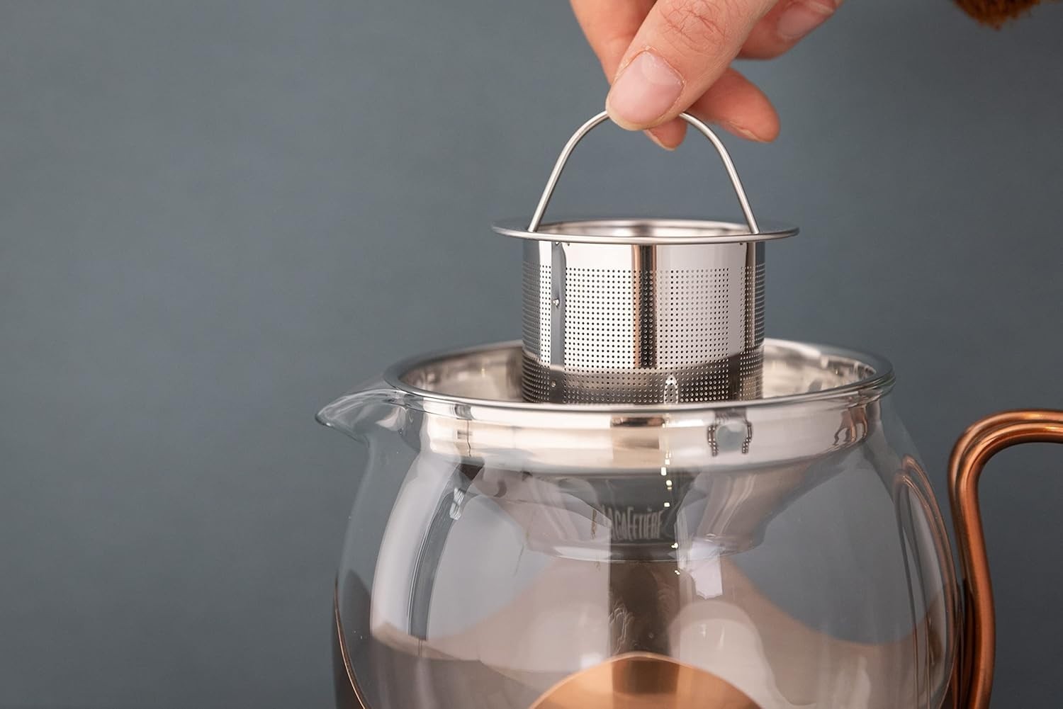 Glass Teapot 1.2L Loose Leaf Tea Pot Infuser Copper Borosilicate