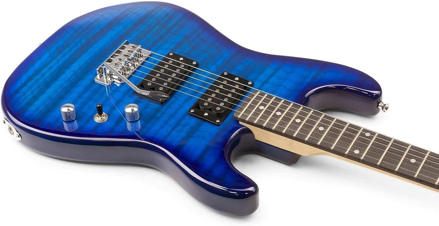 Electric Guitar Starter Kit Full Size Blue HH Amp Tuner Strap Bag