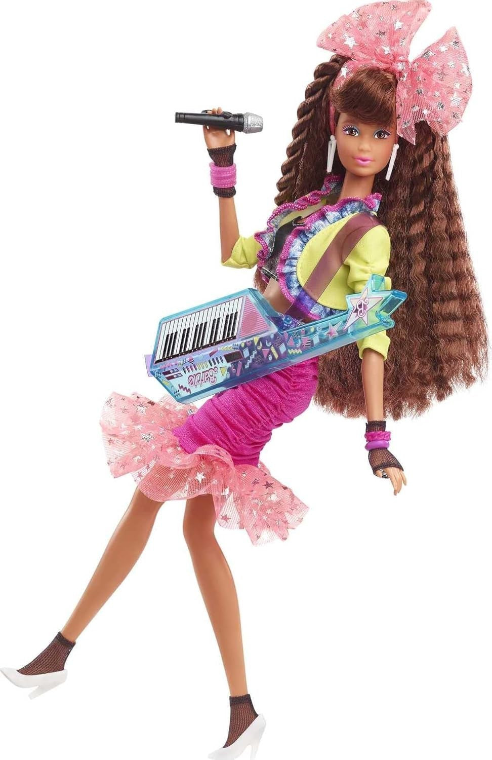 80s Party Fashion Doll Neon Jacket Skirt Accessories Cassette Stand