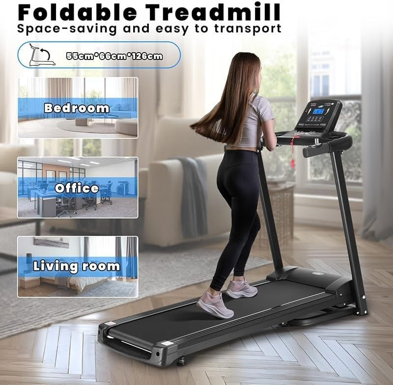 Folding Motorised Treadmill 12.8km/h LCD 12 Programs Portable Home Gym Watch