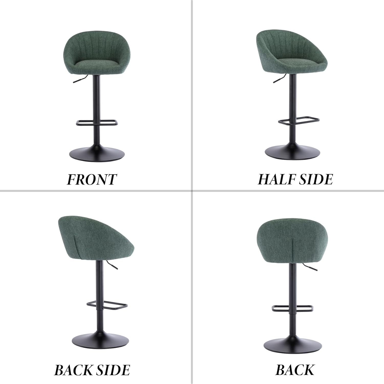 Set of 4 Beige Linen Bar Stools Adjustable Swivel Counter Chairs