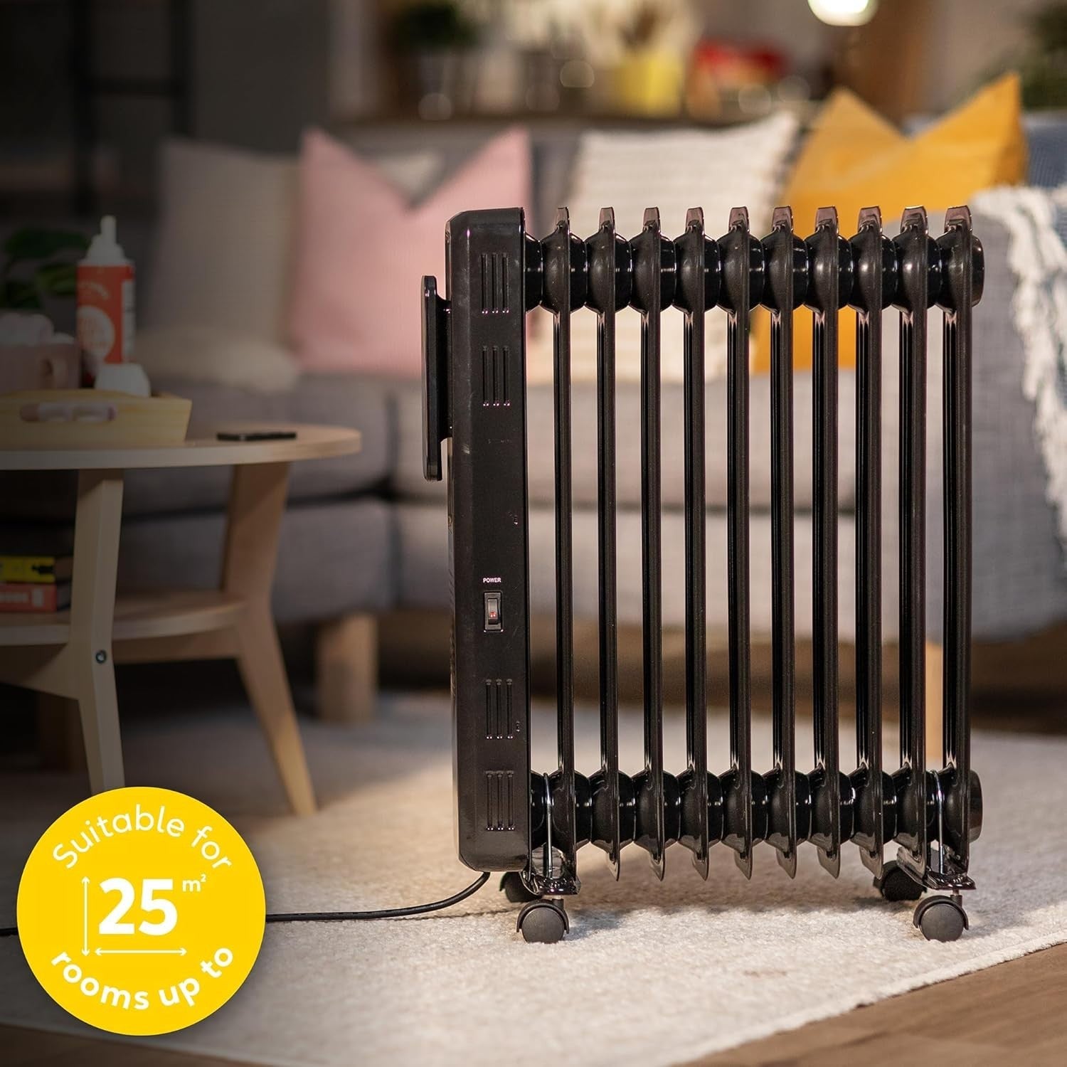2500W Black Oil Filled Radiator 11 Fin Digital Remote Timer Heater
