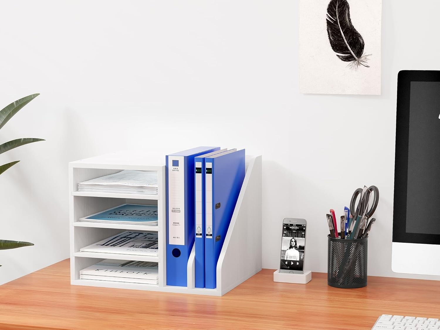 Wooden A4 Desk Tray File Holder Paper Organiser Magazine Rack White