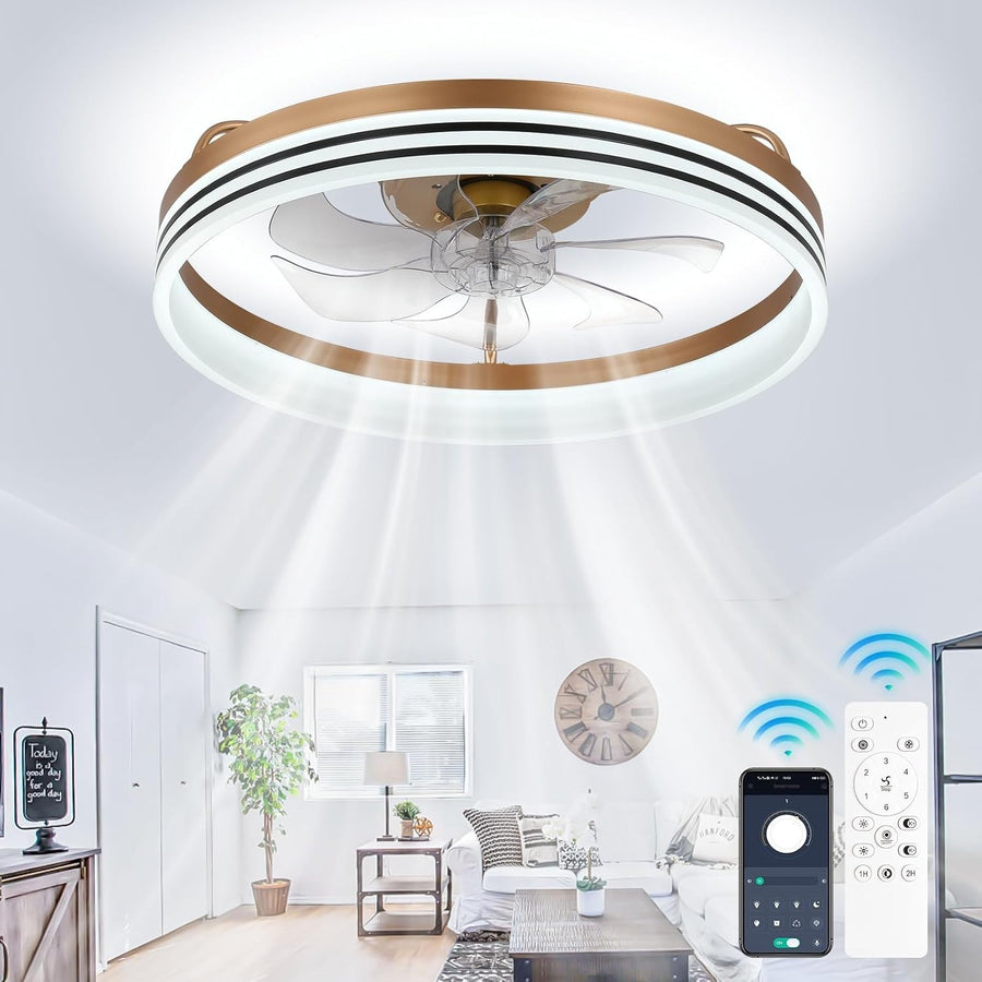 Ceiling Fan with Lights, 6-Speed Dimmable LED Gold Chandelier Fan