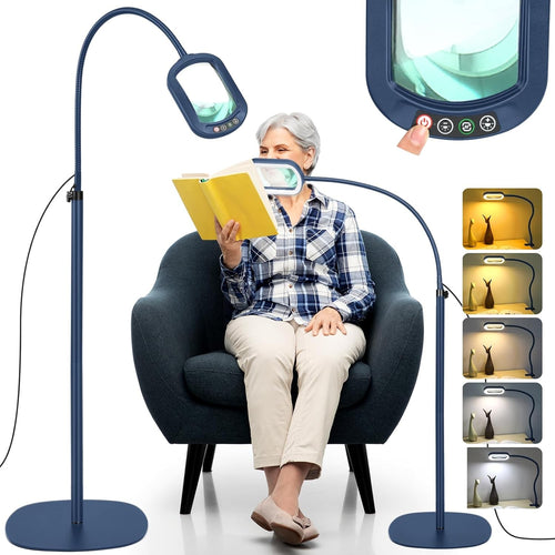10X LED Magnifying Floor Lamp Hands Rectangular Lens Dimmable Light