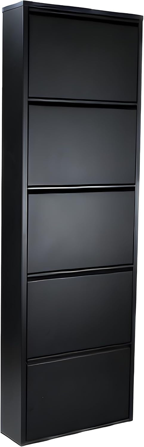 Slim 5-Tier Wall Mounted Shoe Cabinet – Tall Narrow Metal Storage Unit