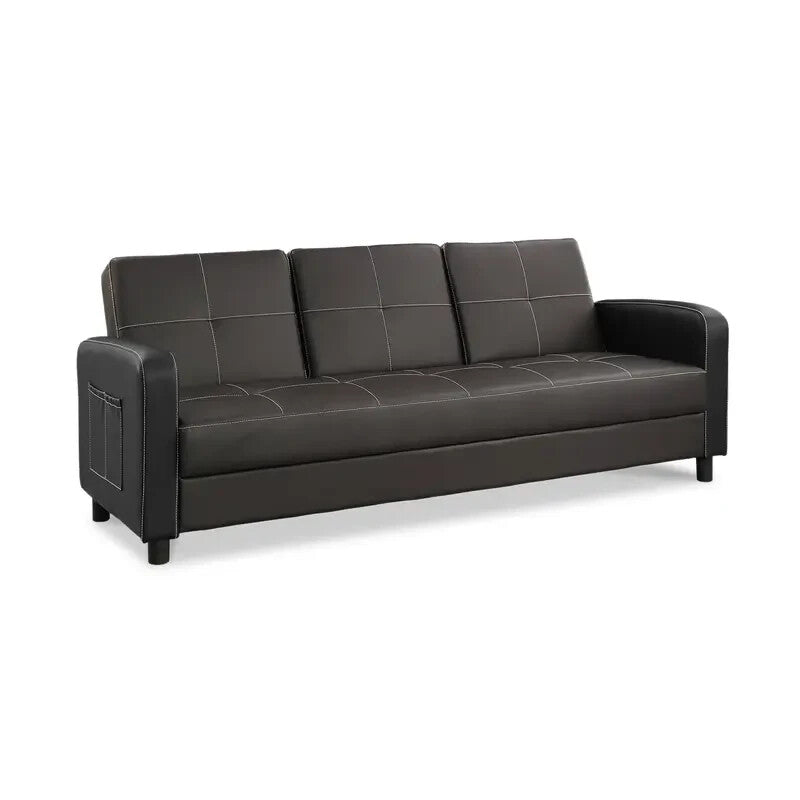 3 Seater Faux Leather Sofa Bed Brown Click Clack Recliner Cup Holder