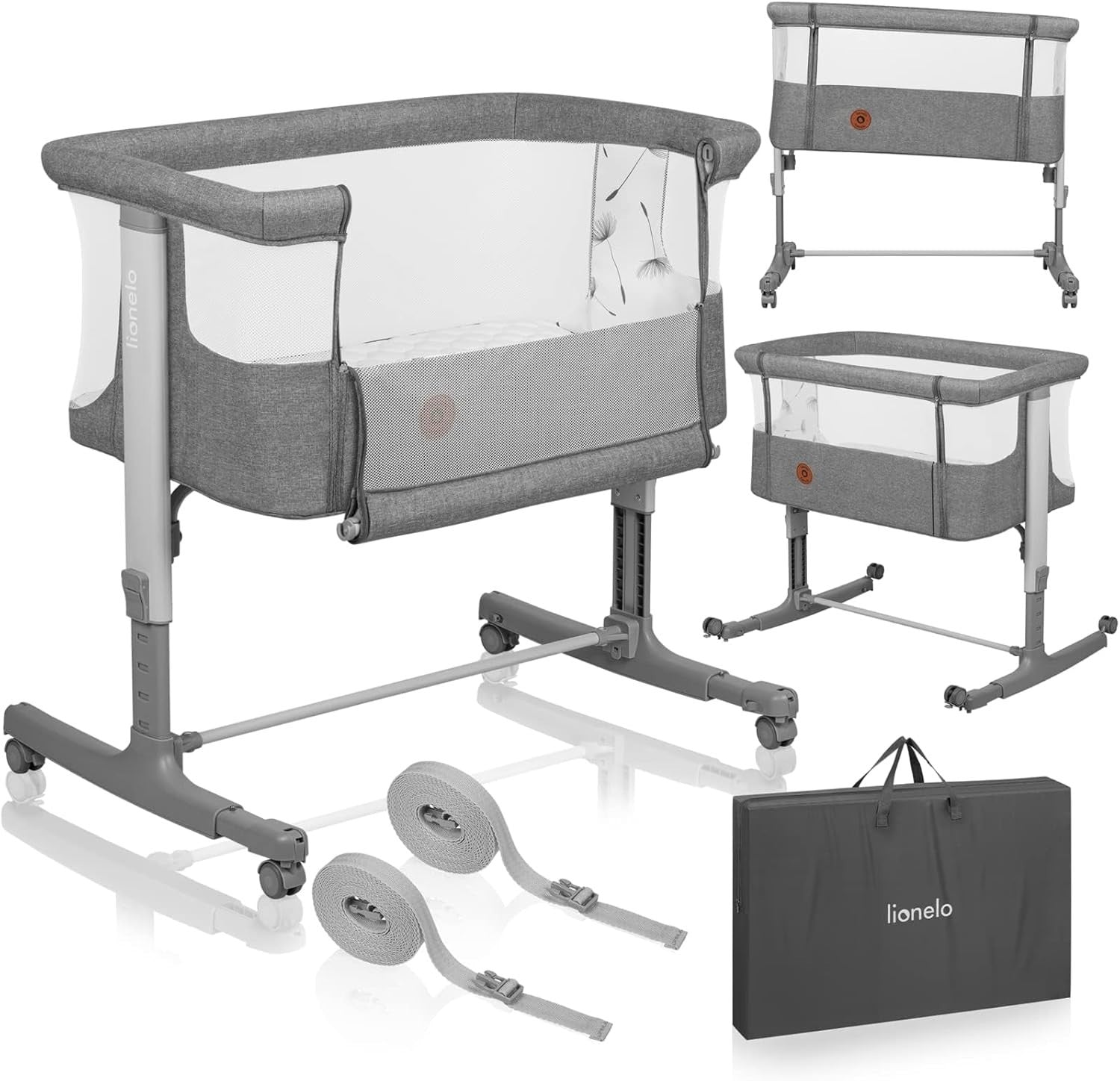 3in1 Baby Bedside Crib Co-Sleeper Cot with Mattress Adjustable Height Dark Grey