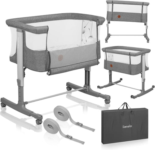 3in1 Baby Bedside Crib Co-Sleeper Cot with Mattress Adjustable Height Dark Grey