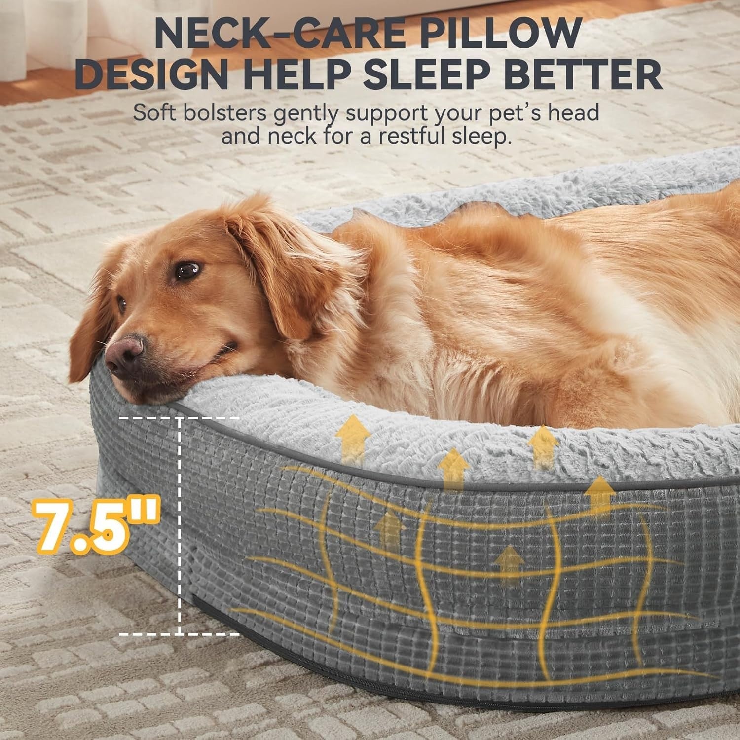 Orthopedic Dog Bed 89x64x18cm Memory Foam Washable Light Grey