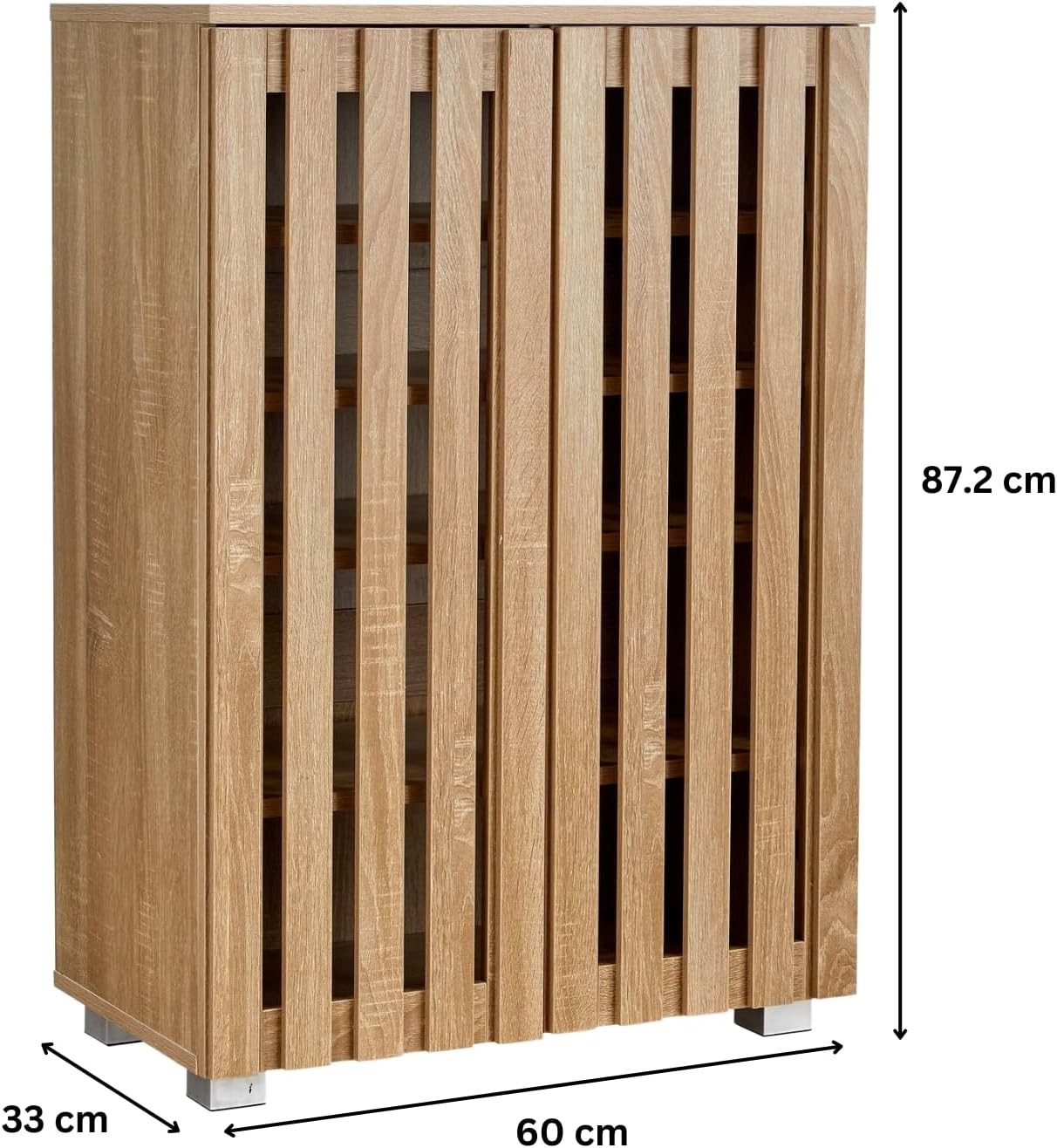 Spacious 2 Door Wooden Shoe Cabinet with 4 Shelves | Oak Effect, Durable