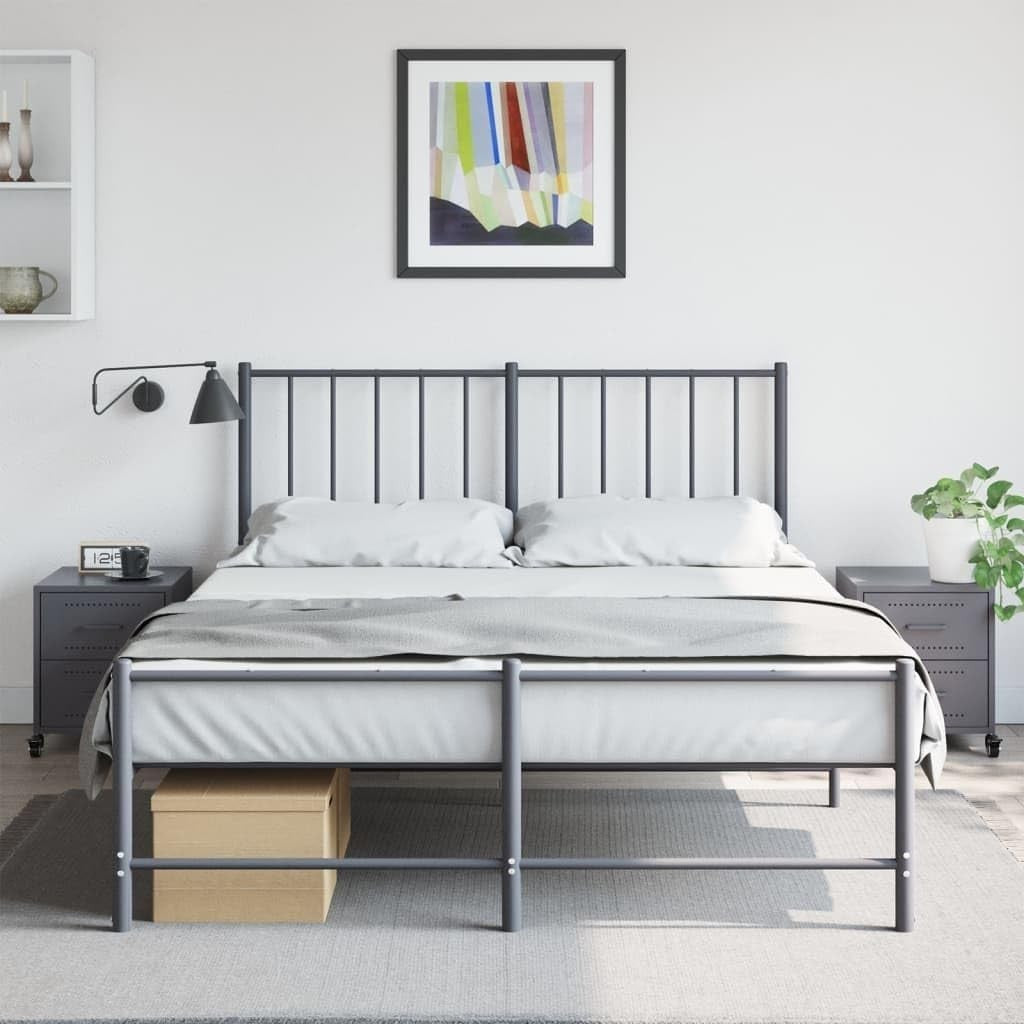 Set of 2 Grey Metal Bedside Tables with Wheels | Modern Mobile Nightstands