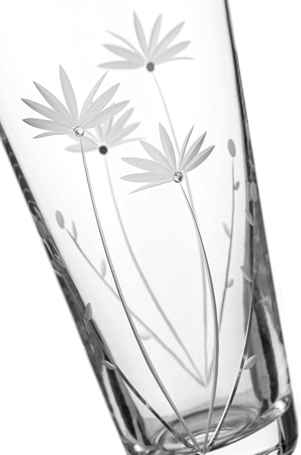 Crystal Flower Vase 25cm Hand Cut Glass Botanical Design Gift Boxed