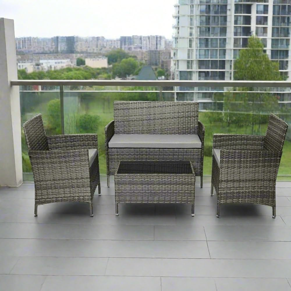 4-Seater Grey Rattan Garden Sofa Set | Weatherproof Outdoor Patio Furniture