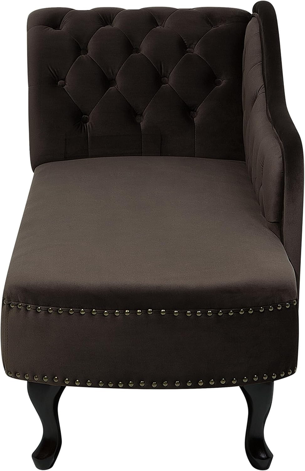 Vintage Left Hand Velvet Chaise Lounge Brown Chesterfield Tufted Fabric Sofa