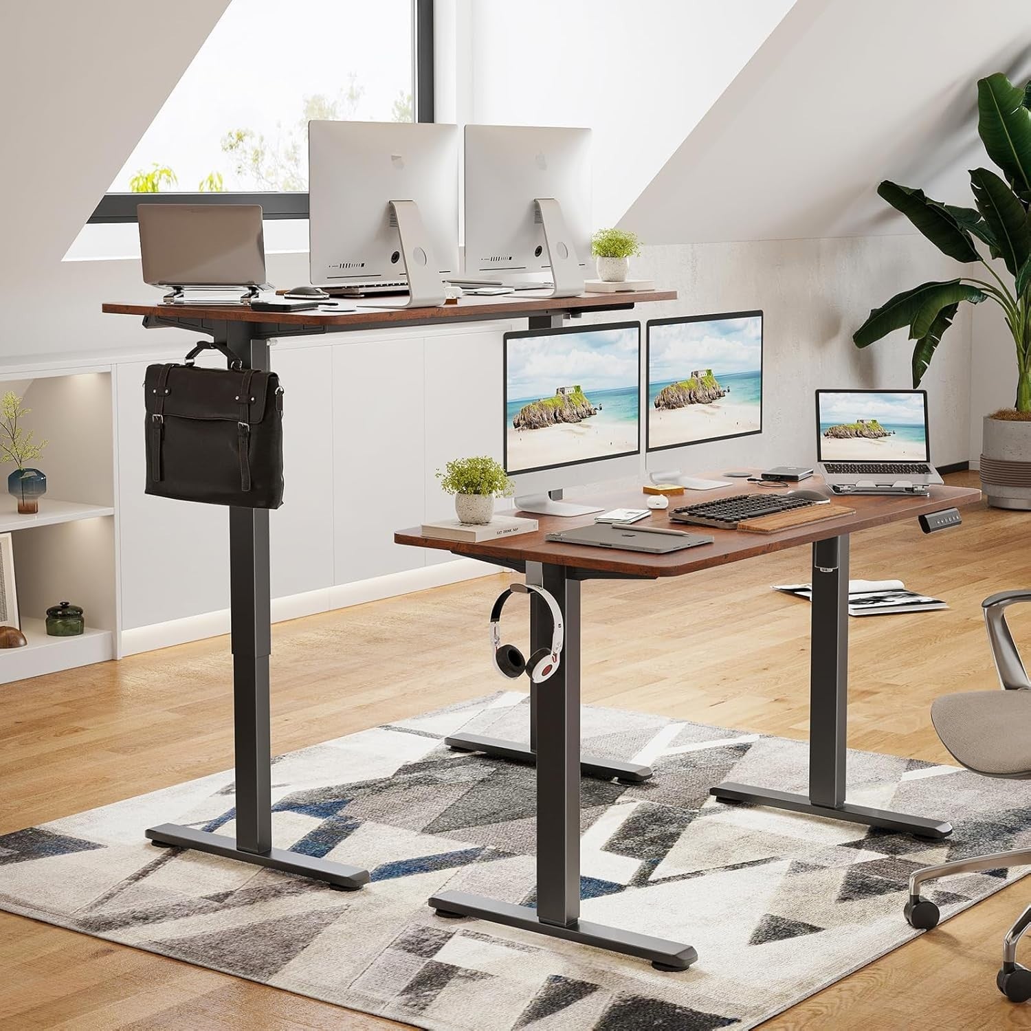 Electric Standing Desk 120x60cm Adjustable Sit Stand Table Brown