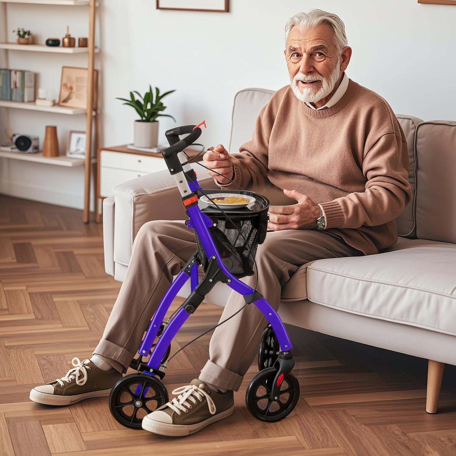 Lightweight Folding Rollator Walker 4 Wheel Basket Brakes Narrow Purple