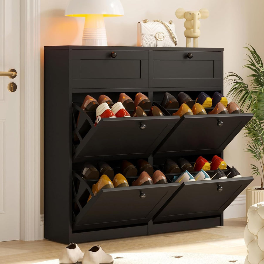 Slim Shoe Cabinet with 4 Flip Drawers & 2 Storage Drawers – Space Saving