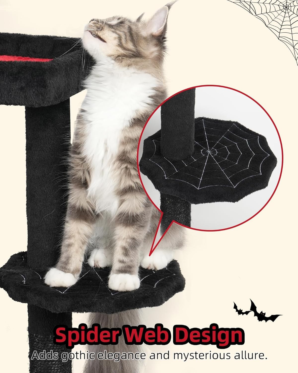 Floor to Ceiling Cat Tree 224–270cm Tall Cat Tower Condo Hammocks Gothic Black