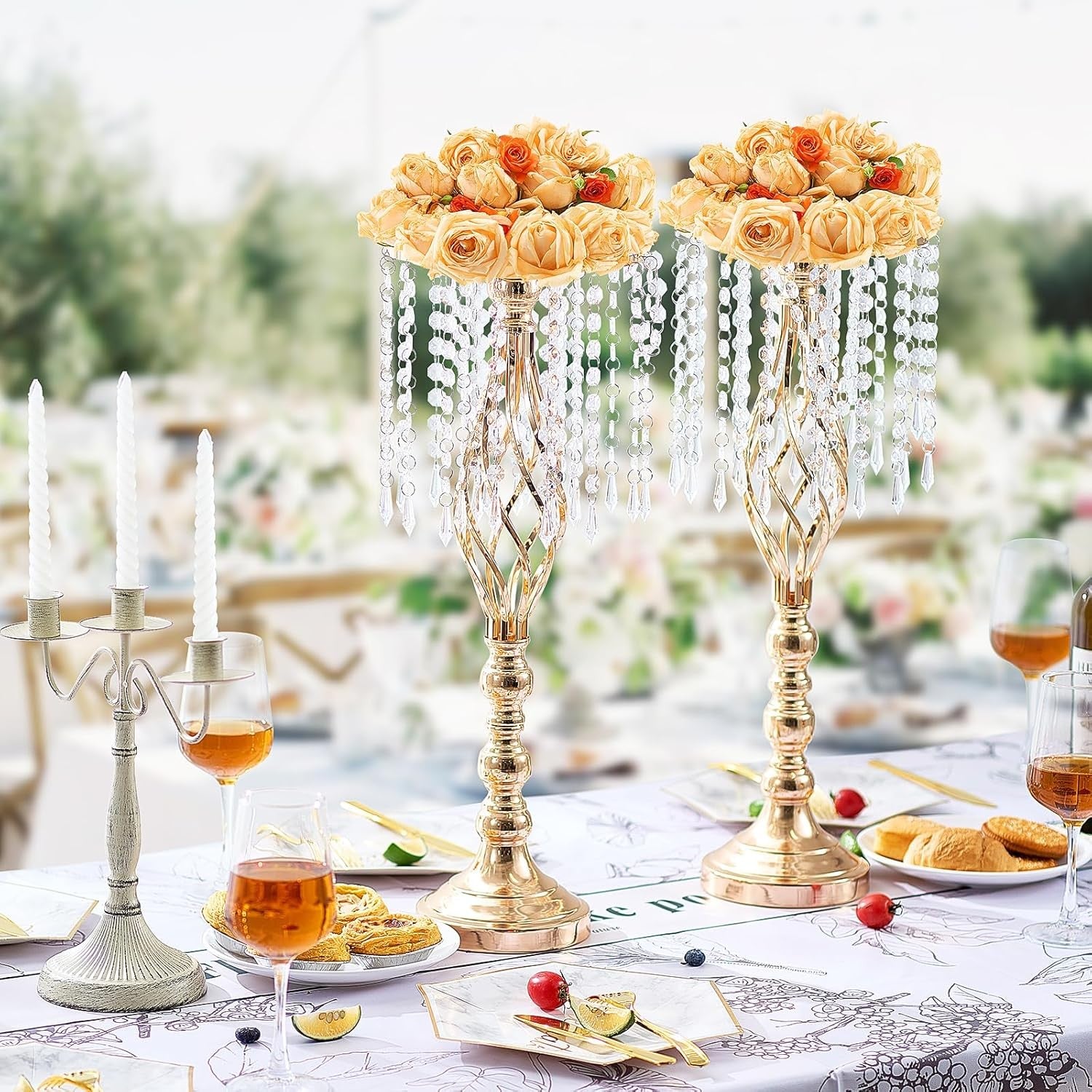 10Pcs 55cm Gold Crystal Wedding Flower Stand Tall Table Centerpieces