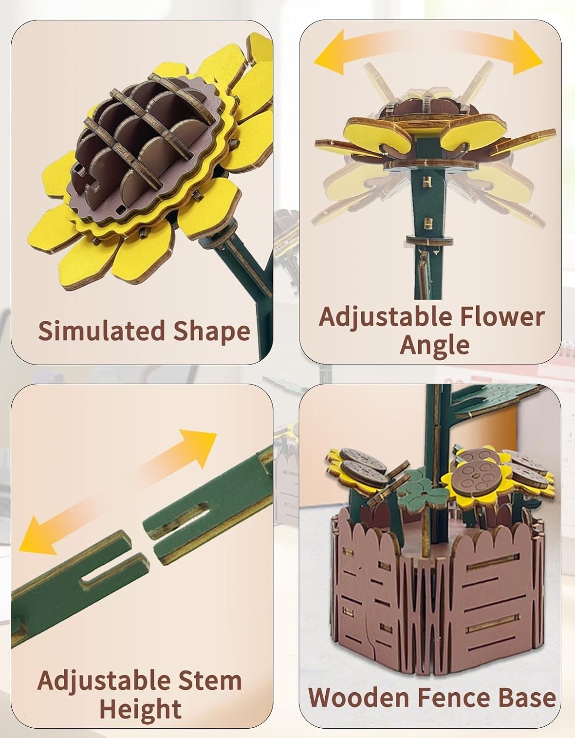 Wooden Sunflower 3D Puzzle Kit for Adults – DIY Floral Decor Gift 121pcs