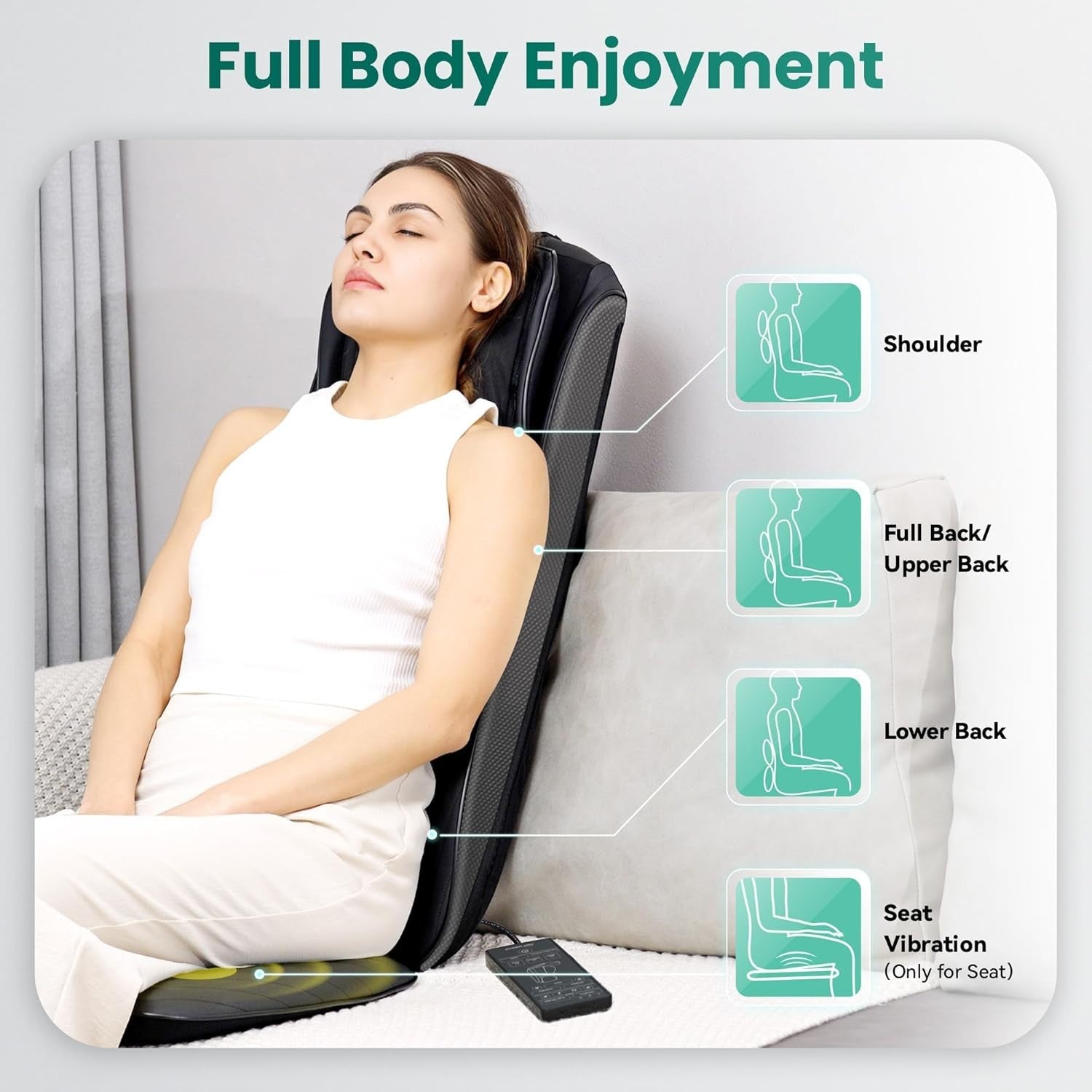 Shiatsu Neck & Back Massager with Heat Deep Kneading Chair Pad Adjustable