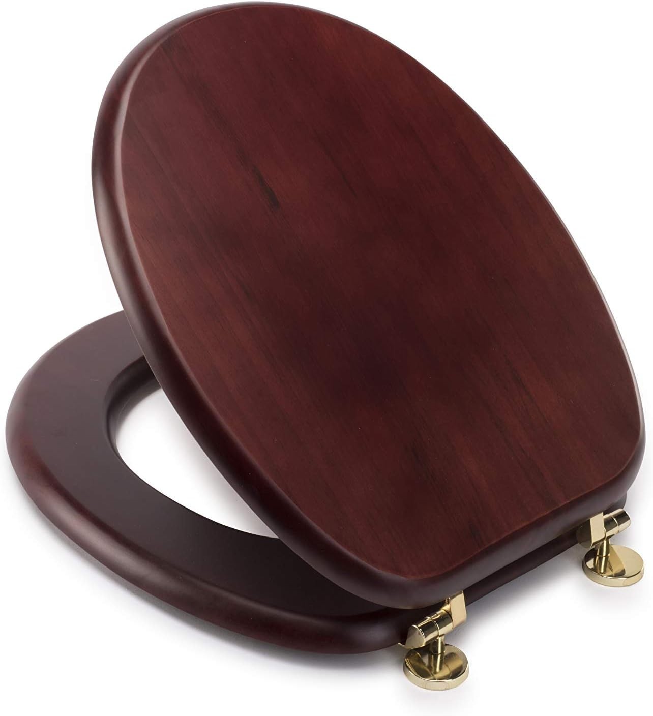Solid Pine Toilet Seat Mahogany Oval Wood Adjustable Hinges 48x38cm