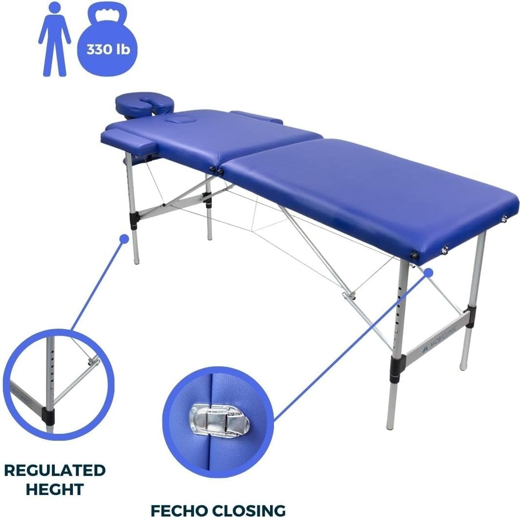 Portable Aluminium Massage Table Foldable Adjustable Spa Therapy Bed Blue