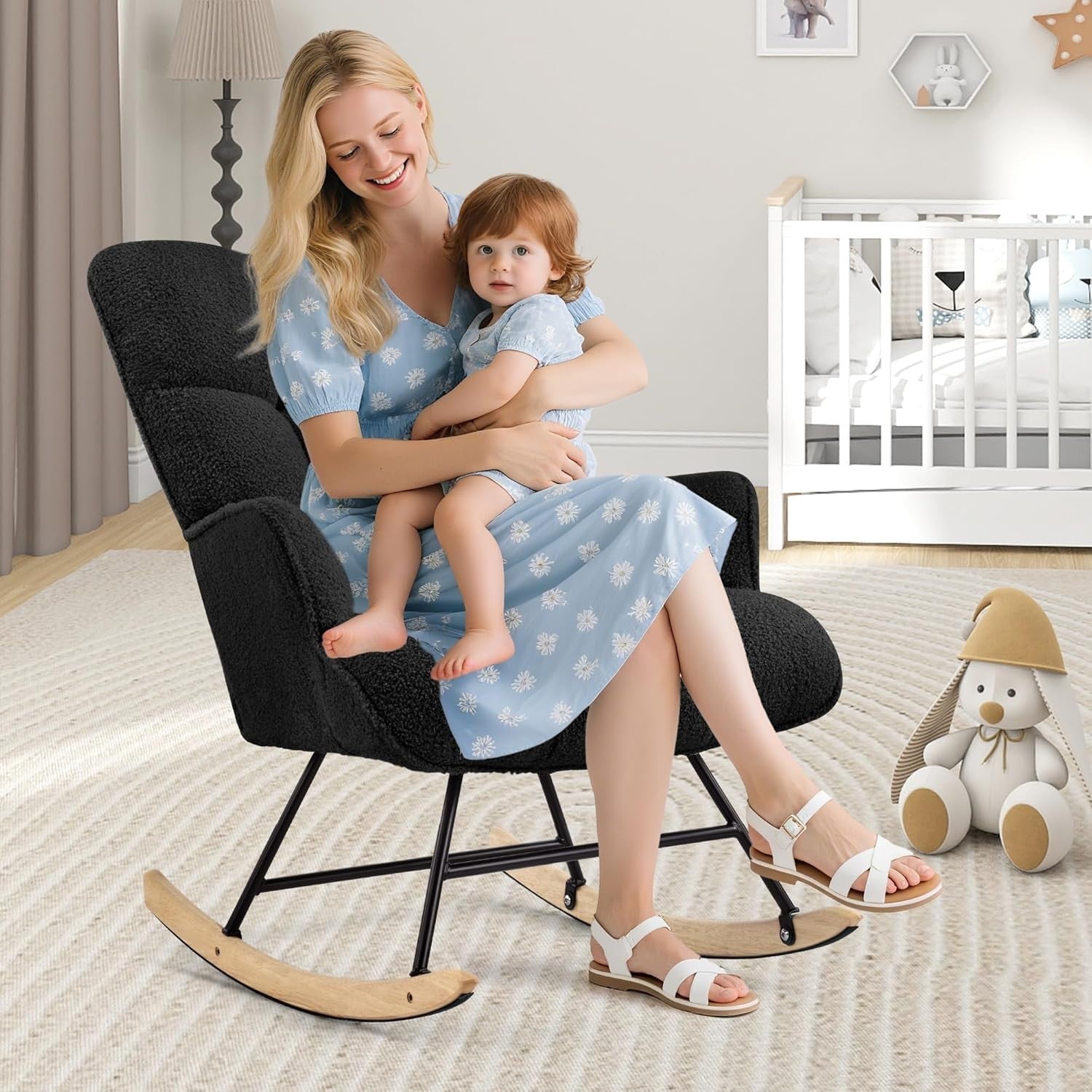 Nursery Rocking Chair Teddy Glider Armchair for Adults Comfy & Stylish